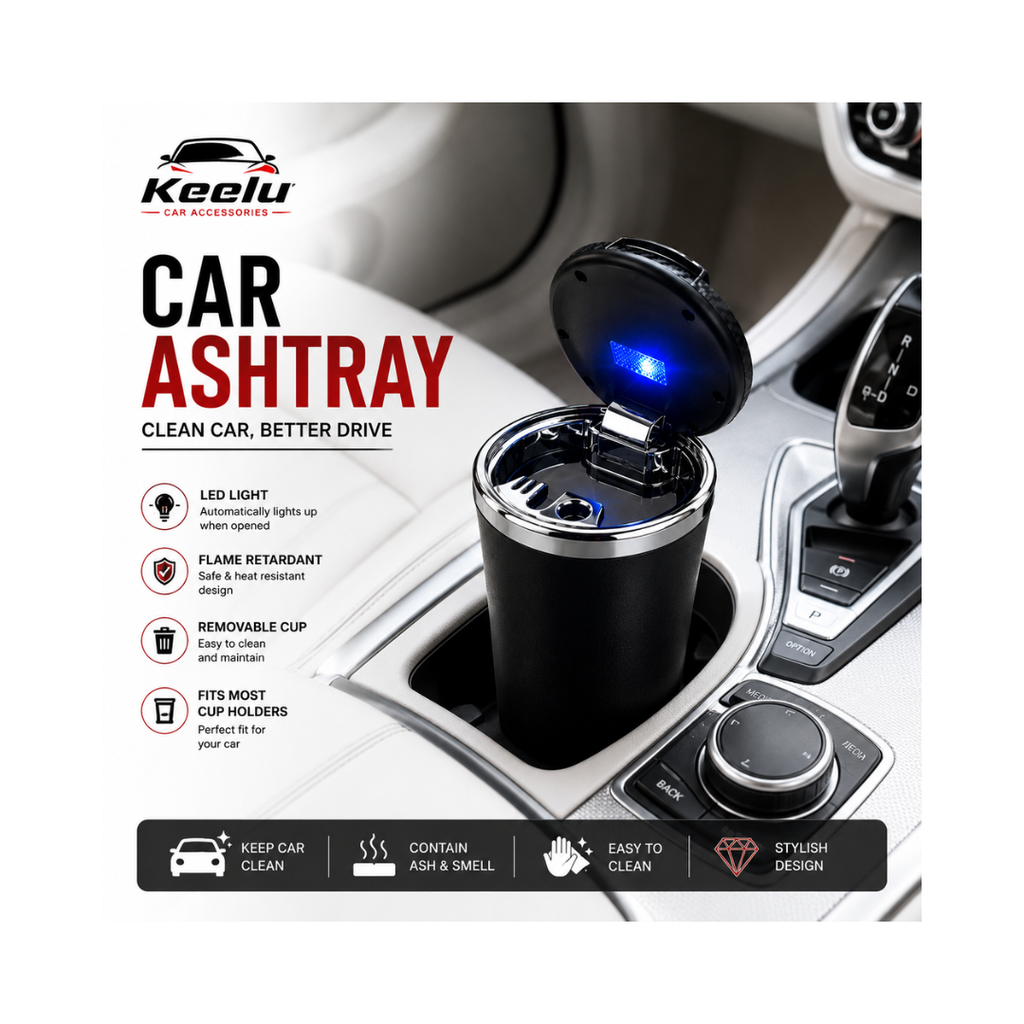 Smokeless Car Ashtray with LED Light | Cup Holder Fit – Keelu