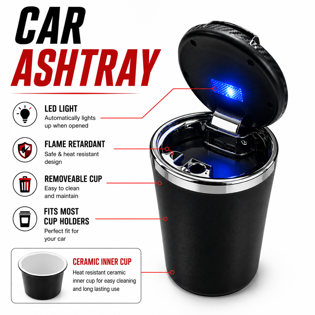 Smokeless Car Ashtray with LED Light | Cup Holder Fit – Keelu