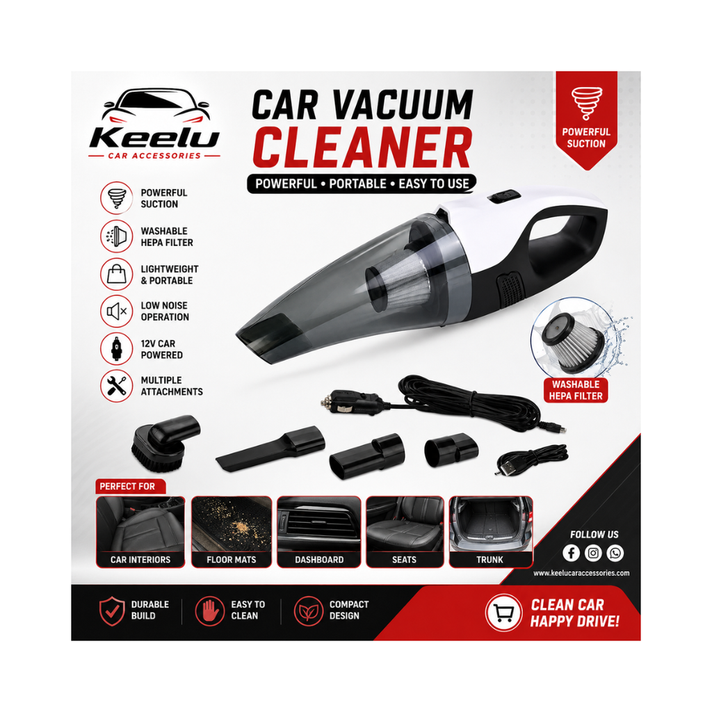 Portable Car Vacuum Cleaner 12V | Powerful Suction with HEPA Filter