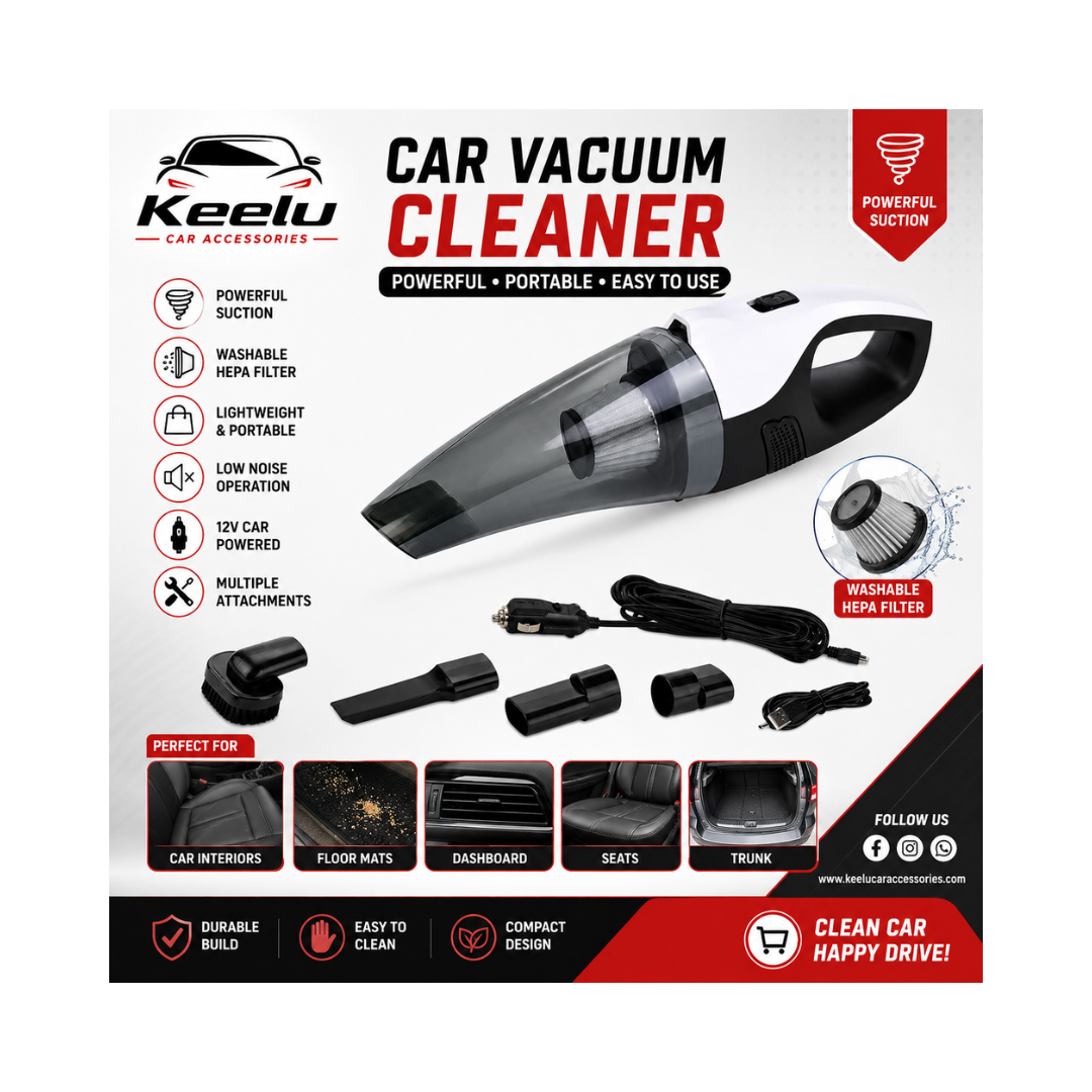 Portable Car Vacuum Cleaner 12V | Powerful Suction with HEPA Filter