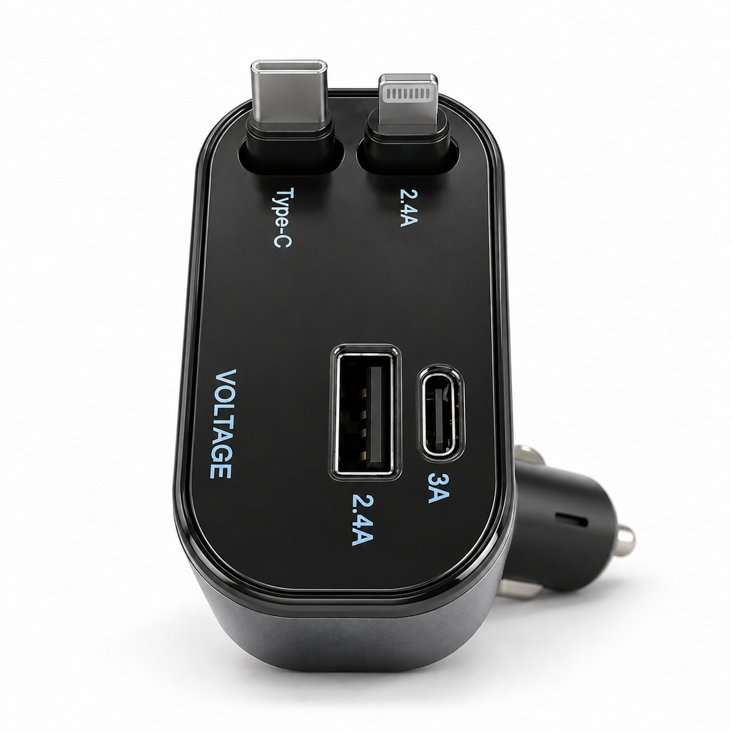 4-in-1 Fast Car Charger 120W | Retractable, Charge 4 Devices at Once – Keelu